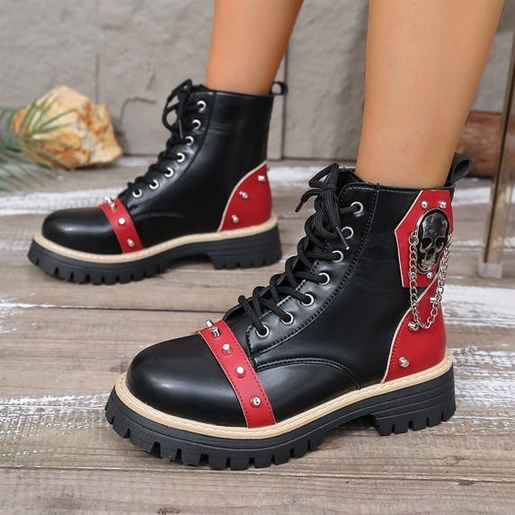 Willtoo Womens Wedge Platform Boots with Chunky High Platform Heel Lace Up Punk Goth Mid Calf Combat Boots for Autumn Winter