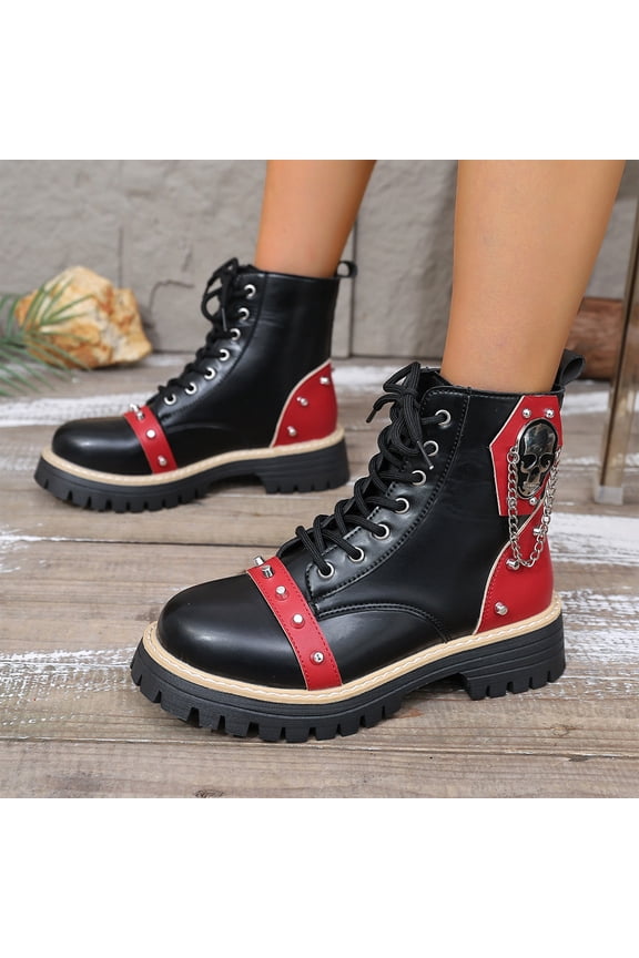 Womens Wedge Platform Boots with Chunky High Platform Heel Lace Up Punk Goth Mid Calf Combat Boots for Autumn Winter