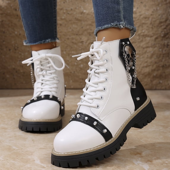 Willtoo Womens Wedge Platform Boots with Chunky High Platform Heel Lace Up Punk Goth Mid Calf Combat Boots for Autumn Winter
