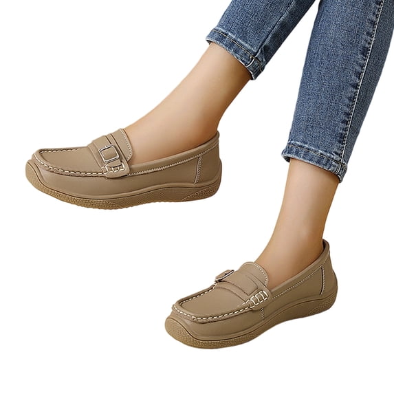 Willtoo Womens Wide Toe Loafers Slip-On Metal Buckle Platform Casual Flats Non Slip Comfort Walking Shoes for Daily Wear