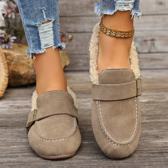Willtoo Womens Winter Cozy Lined Loafers Warm Flat Slip On Moccasin Shoes Comfort Casual Flats with Adjustable Buckle