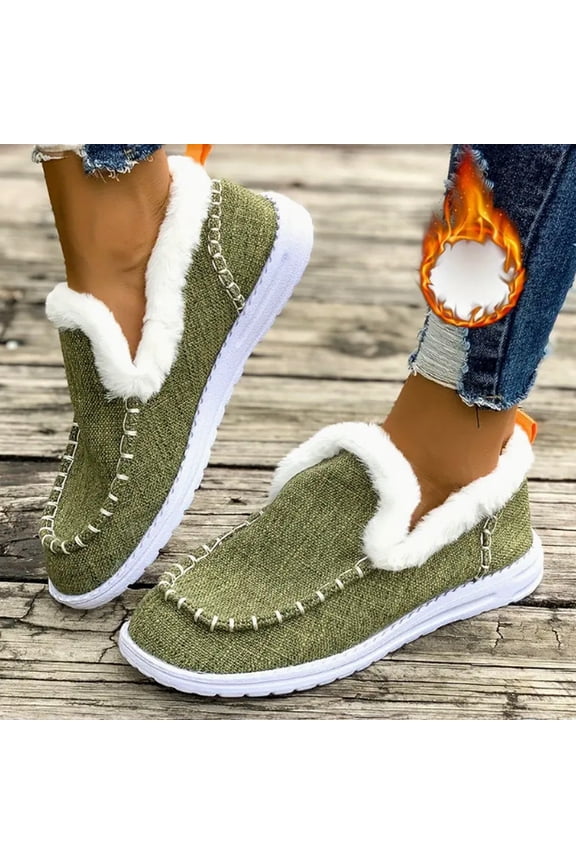 Womens Winter Flat Fluffy Snow Boots,Warm Faux Fur Lining Anti-Slip Slip on Loafer Casual Outdoor Plush Short Booties Green