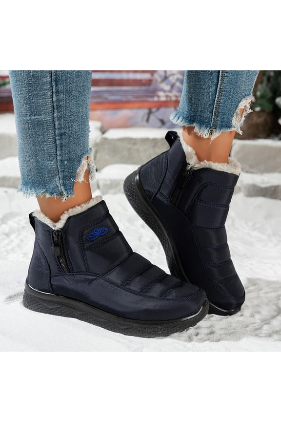 Womens Winter Snow Boots Shoes Furry Ankle Boots Slip On Side Zipper Quilted Comfortable Warm fluffy Booties For Women Blue