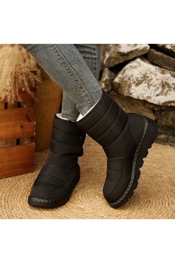 Womens Winter Snow Boots With Warm Fur Lining Comfortable Booties Non Slip Waterproof Outdoor Shoes Black
