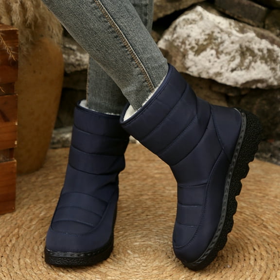 Willtoo Womens Winter Snow Boots With Warm Fur Lining Comfortable Booties Non Slip Waterproof Outdoor Shoes Dark Blue
