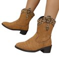 thumbnail image 1 of Willtoo Work Boots For Women Leopard Print Fashionable Short Boots with Belt Buckle Design, Round Toe Low Heel Casual Ankle Boots, Slip-Resistant Durable Comfortable Short Western Boots, 1 of 5