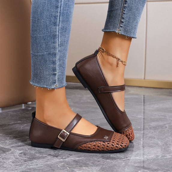 Willtoo Woven Mary Jane Flats for Women with Memory Foam Insole, Comfortable Mesh Ballet Flats