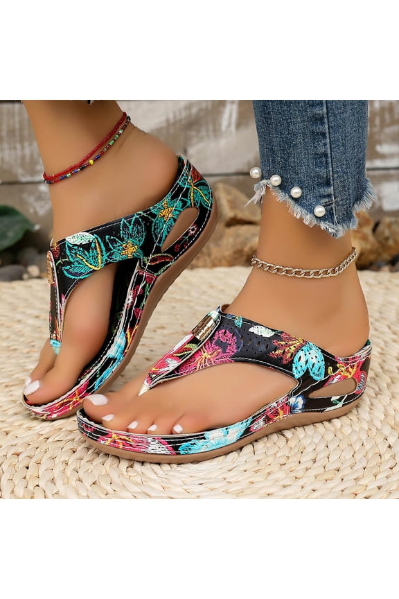 rthopedic Sandals for Women 2026 Summer Slip On Beach Vintage Flip Flops Dressy Arch Support Wedge Sandal Wide Width Platform Sandals