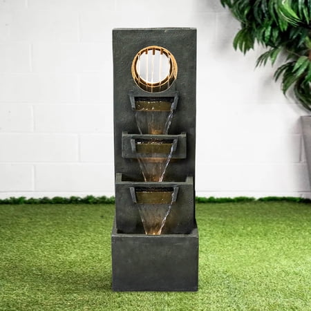 Willwolf 39.3 inch Height Modern Floor Waterfall Fountain with LED Lights and Pump, Natural Slate Ledgestone Look for Garden Patio Deck Porch Backyards