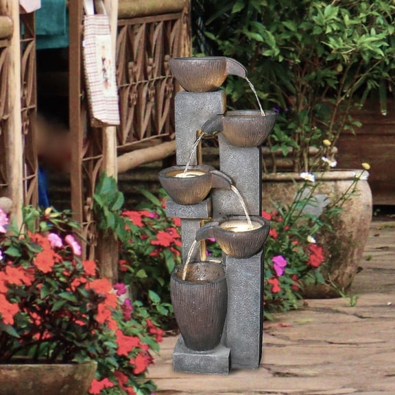 Willwolf 39 inch Outdoor Water Fountain with LED Lights,5 Tiers Hollow Out Fountain for Garden Patio,Resin Waterfall,Electric