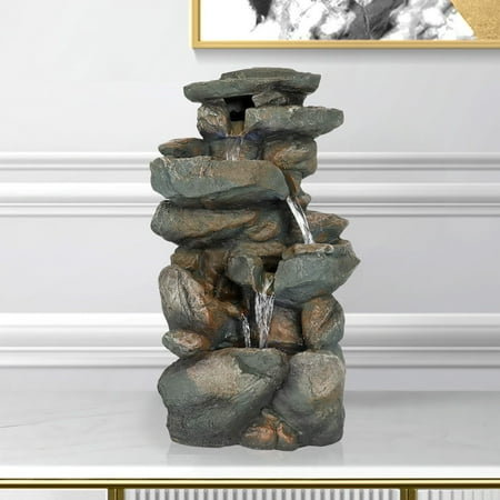 Willwolf Indoor Tabletop Water Fountain with LED Light, Modern Rock Resin Fountain for Home Office Waterfall Decor