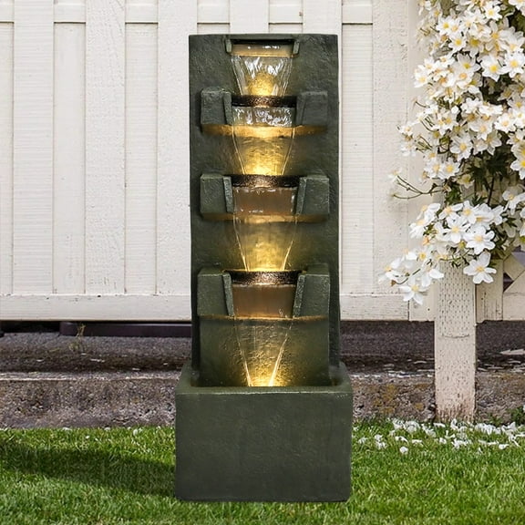 Willwolf Indoor&outdoor Concrete Water Fountain Garden Cascading Waterfall Art Room Decor