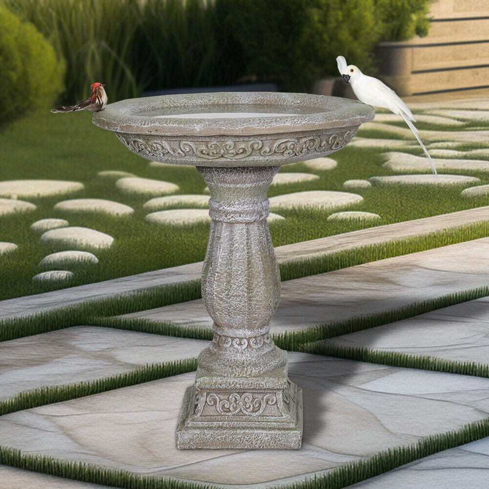 Willwolfer 22'Inch Bird Bath Outdoor Concrete Stand&bowls for Garden Patio Statues Decor