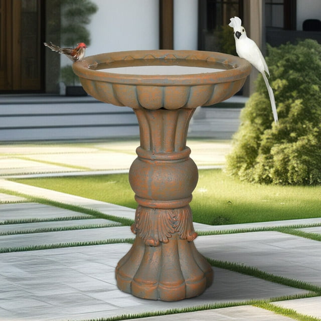 Willwolfer 23.8'in Gray Bird Bath Outdoor Concrete Stand&bowls for