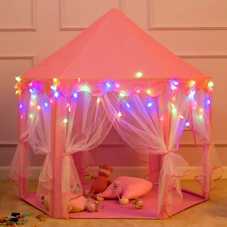 Willwolfer Barbie Dream House Indoor Princess Castle Teepee Play Tent For Kids Girls Birthday Christmas Gift With Colored Lights