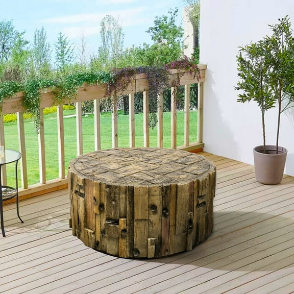 Willwolfer Garden Simulated Wood Stump Patio Tea/Coffee Table Retro Garden Decor Furniture