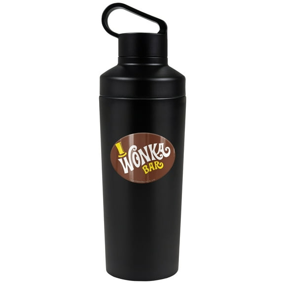 Willy Wonka And the Chocolate Factory Official Wonka Bar Logoable 18 oz Insulated Water Bottle, Leak Resistant, Vacuum Insulated Stainless Steel with 2-in-1 Loop Cap