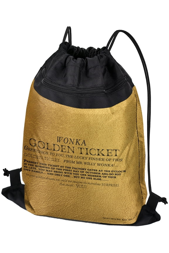Willy Wonka And The Chocolate Factory Golden Ticket Drawstring Backpack Sports Bag Sackpack 17" x 13", Perfect for Gym, Yoga or Practice