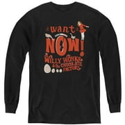 Willy Wonka And The Chocolate Factory I Want It Now Kids Long Sleeve T Shirt (X-Large) for Youth Boys and Girls, Black