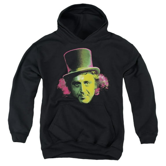 Willy Wonka And The Chocolate Factory Willy Wonka Face Kids Pull-Over Hoodie (X-Large) for Youth Boys and Girls, Black