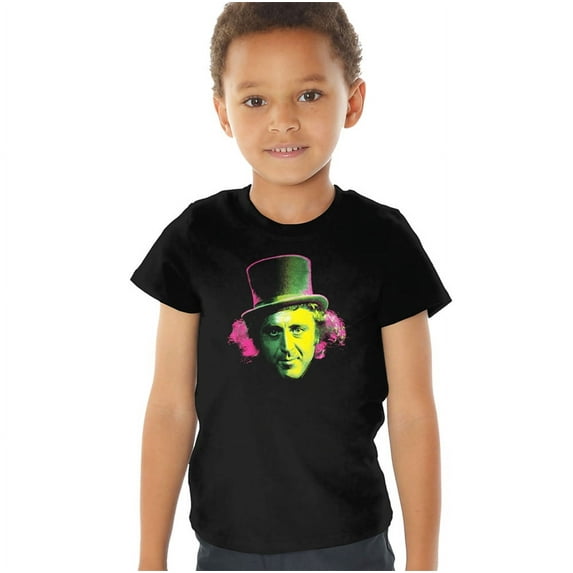 Willy Wonka And The Chocolate Factory Willy Wonka Face Kids T Shirt (2) for Youth Toddler Boys and Girls, Black