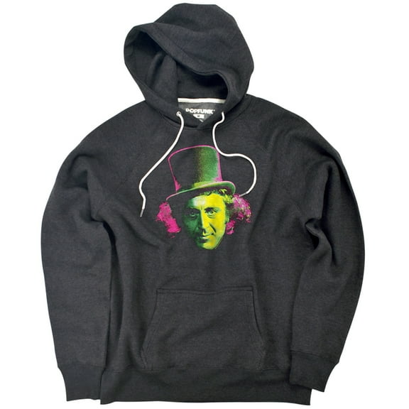 Willy Wonka And The Chocolate Factory Willy Wonka Face Unisex Adult Slim Fit Pull-Over Heather Hoodie, Charcoal, Small