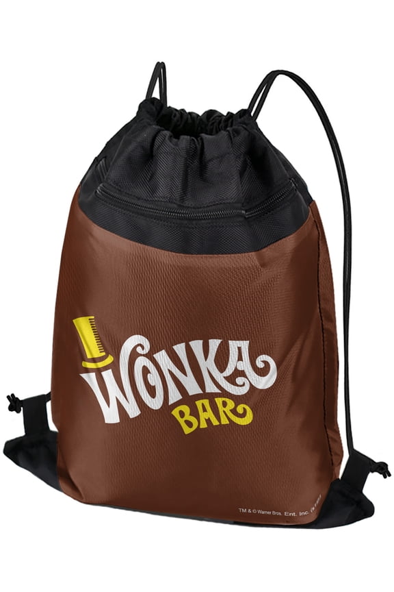 Willy Wonka And The Chocolate Factory Wonka Bar Logo Drawstring Backpack Sports Bag Sackpack 17" x 13", Perfect for Gym, Yoga or Practice