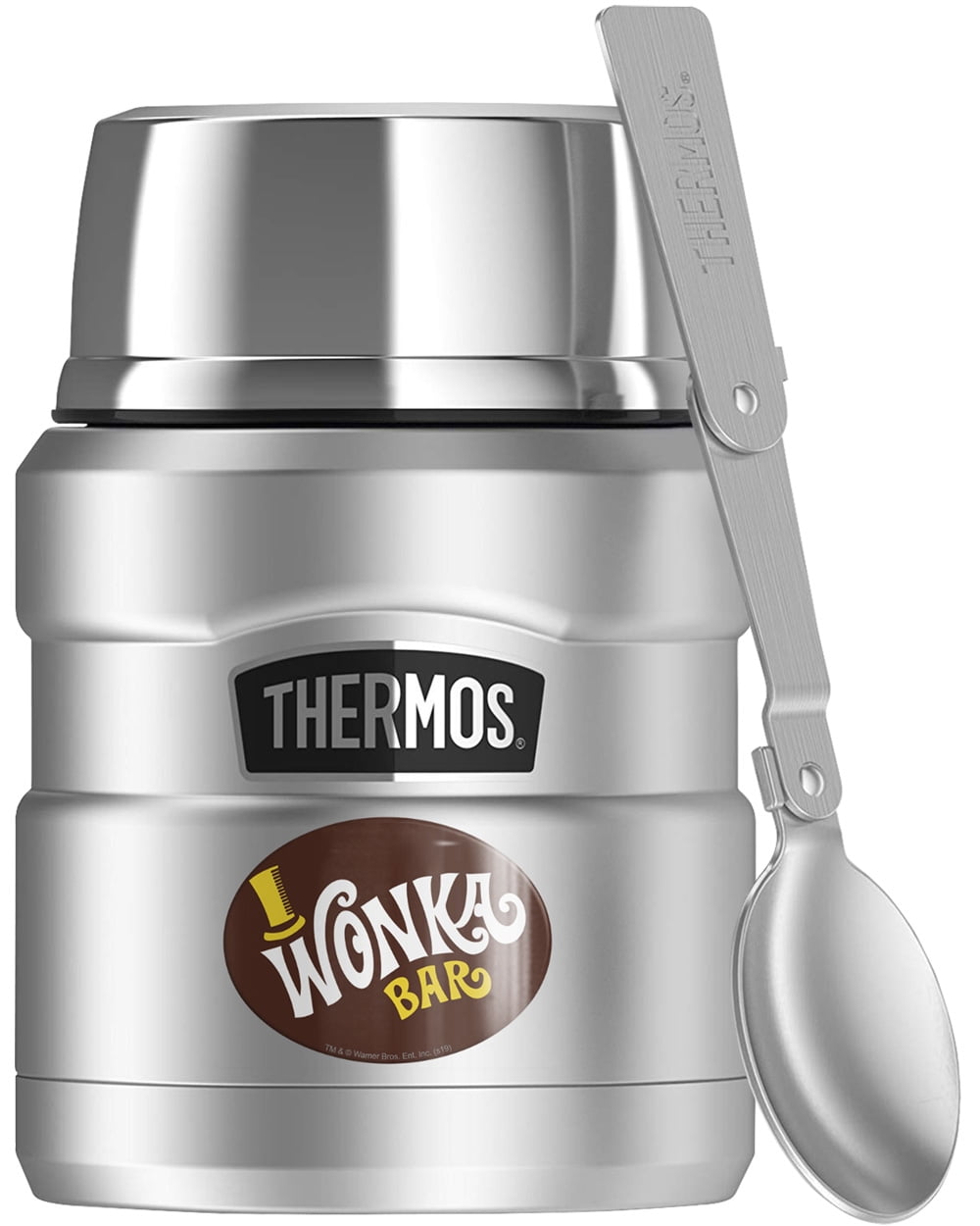 Willy Wonka & The Chocolate Factory Wonka Bar Logoable, THERMOS STAINLESS KING Stainless Steel Food Jar with Folding Spoon, Vacuum insulated & Double Wall, 16oz