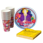 Willy Wonka Lollipops Paper Cups Plates and Napkins Party Pack Set, 60 Count