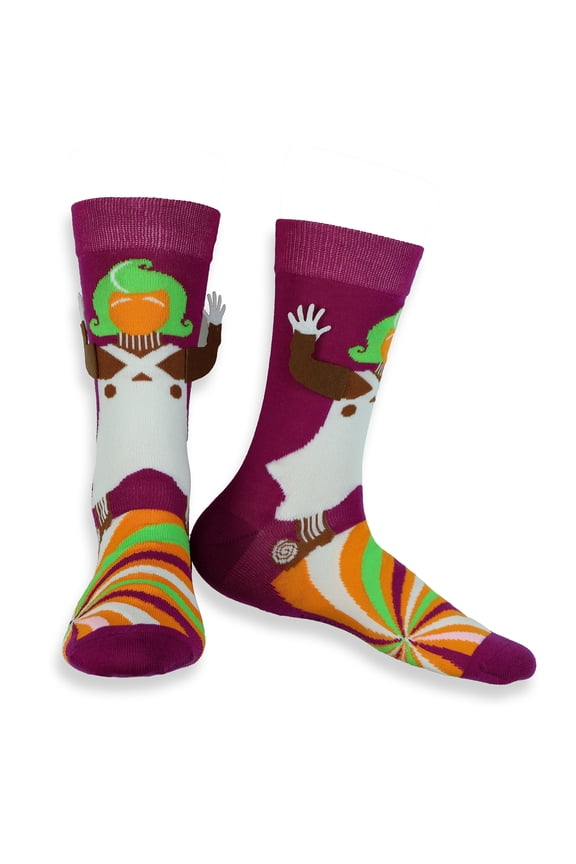 Willy Wonka Socks Men's Oompa Loompa Felt Hands Adult Mid Calf Crew Socks 1 Pair Fits Shoe Size 8-12