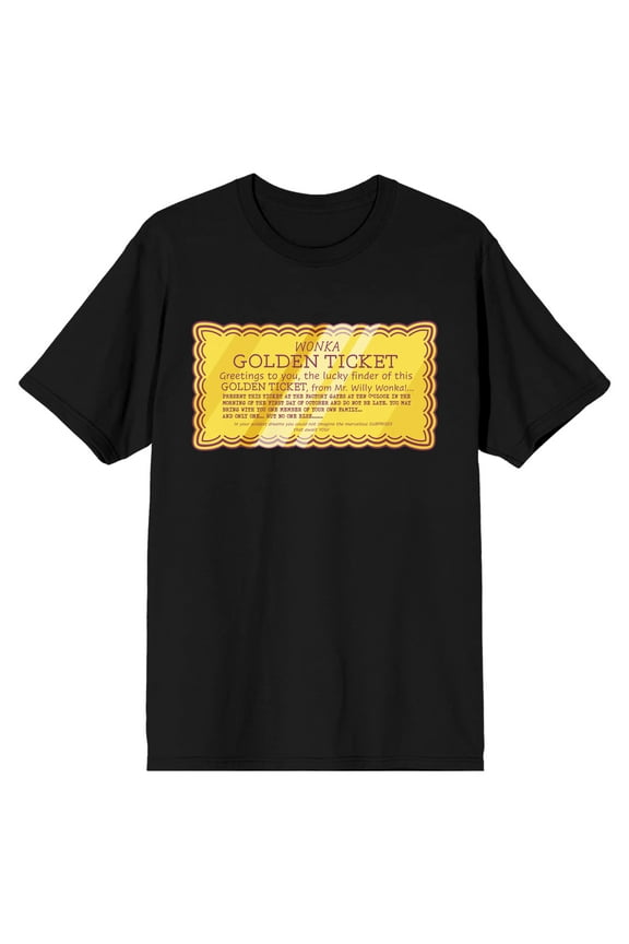 Willy Wonka & The Chocolate Factory Golden Ticket Men's Black T-Shirt-3X-Large
