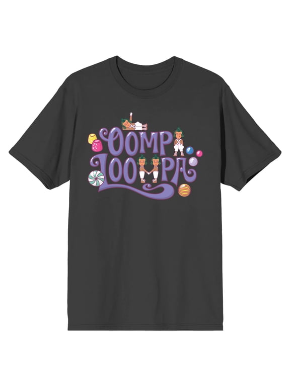 Willy Wonka & The Chocolate Factory Oompa Loompa and Candies Charcoal Gray Men's T-Shirt-X-Large