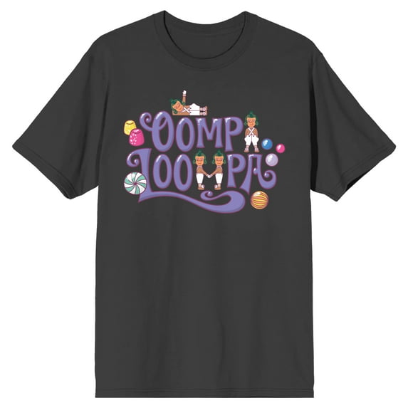 Willy Wonka & The Chocolate Factory Oompa Loompa and Candies Charcoal Gray Men's T-Shirt-XX-Large
