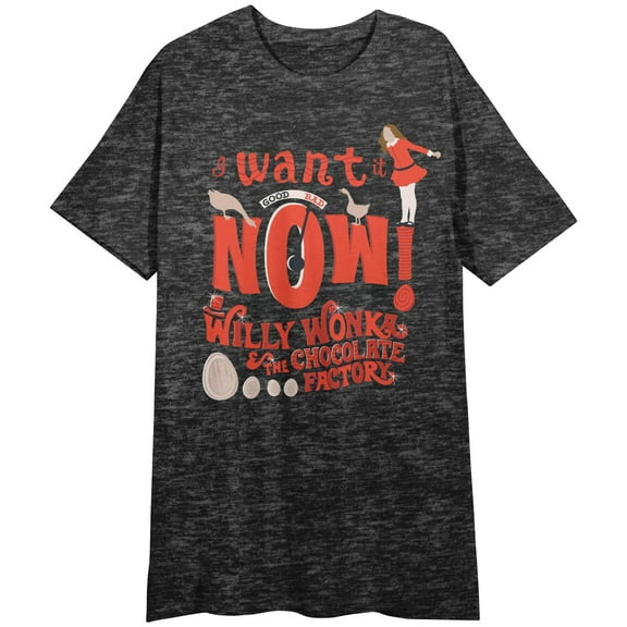 Willy Wonka & The Chocolate Factory Veruca Salt Crew Neck Short Sleeve Charcoal Heather Women's Night Shirt-Small