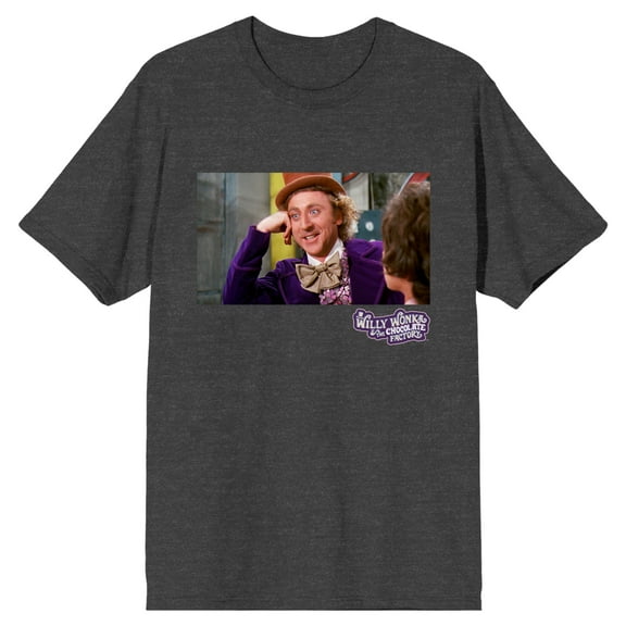 Willy Wonka & The Chocolate Factory Willy Wonka Meme Pose Crew Neck Short Sleeve Charcoal Heather Men's T-shirt-Medium