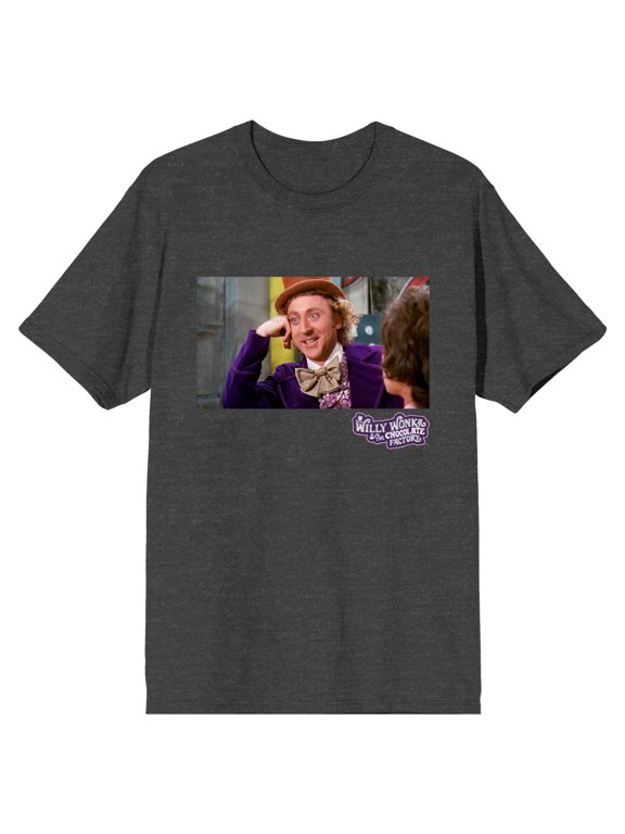 Willy Wonka & The Chocolate Factory Willy Wonka Meme Pose Crew Neck Short Sleeve Charcoal Heather Men's T-shirt-XL