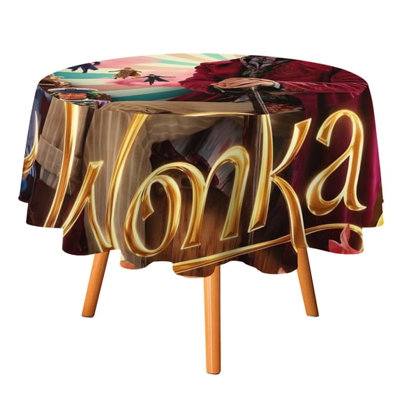 Willy Wonka-Theme Round tablecloth has an iconic print, fits most tables, and is easy to care for perfect gifts for fans friends and family.diameter60''(152cm)