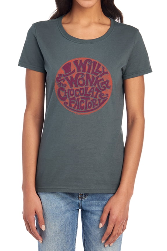 Willy Wonka and The Chocolate Factory Circle Logo Women's T Shirt, Charcoal, Large