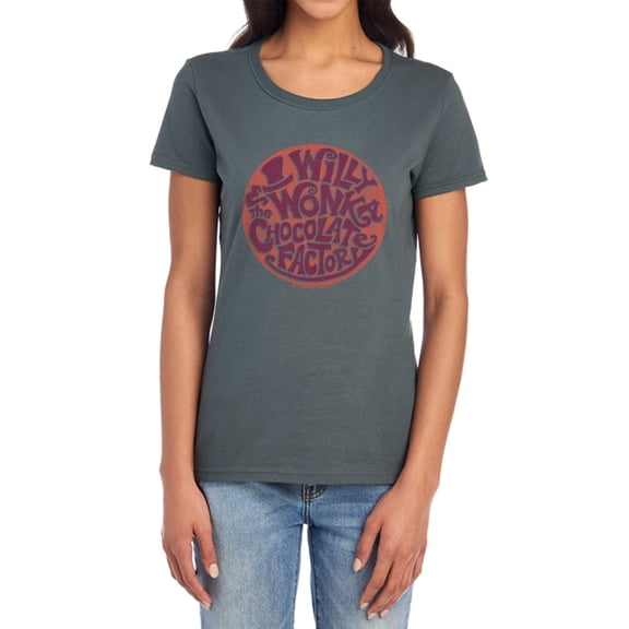 Willy Wonka and The Chocolate Factory Circle Logo Women's T Shirt, Charcoal, Medium
