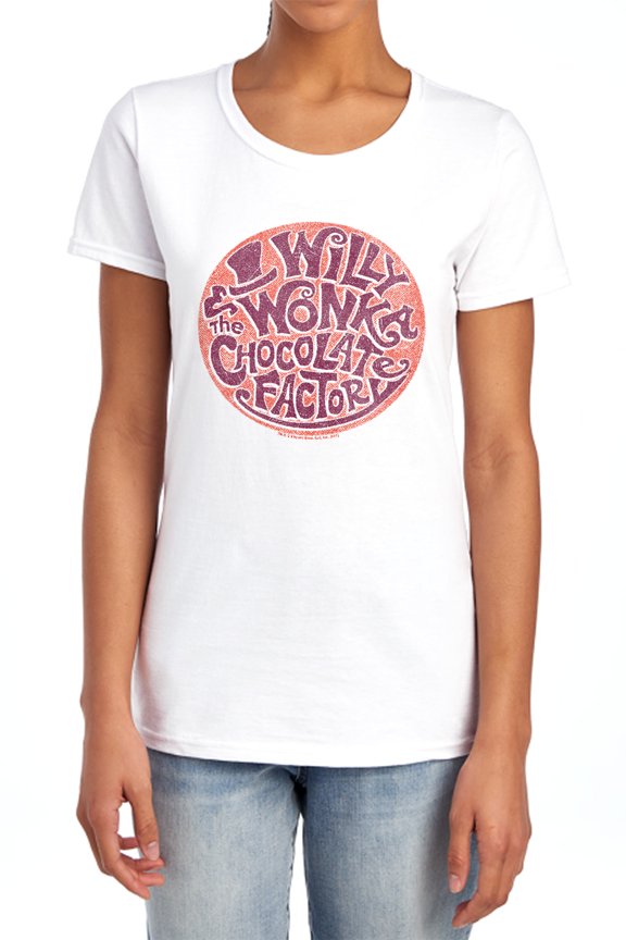 Willy Wonka and The Chocolate Factory Circle Logo Women's T Shirt, White, Small