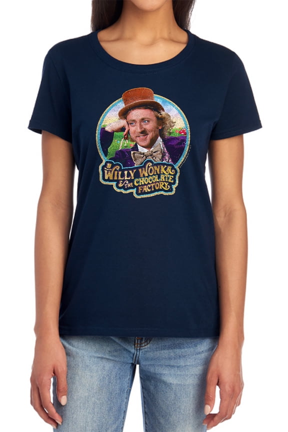 Willy Wonka and The Chocolate Factory Its Scrumdiddlyumptious Women's T Shirt, Navy, Medium