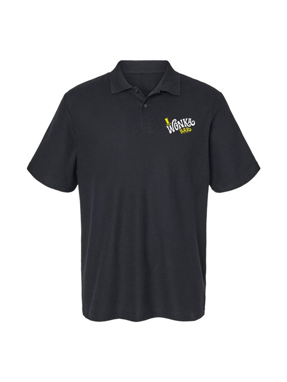 Willy Wonka and The Chocolate Factory Wonka Bar Logo Cotton Polo Shirt, Black, Small