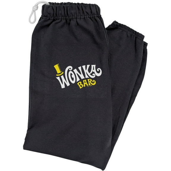 Willy Wonka and The Chocolate Factory Wonka Bar Logo Unisex Jogger Sweatpants for Men and Women, Black, 2X-Large