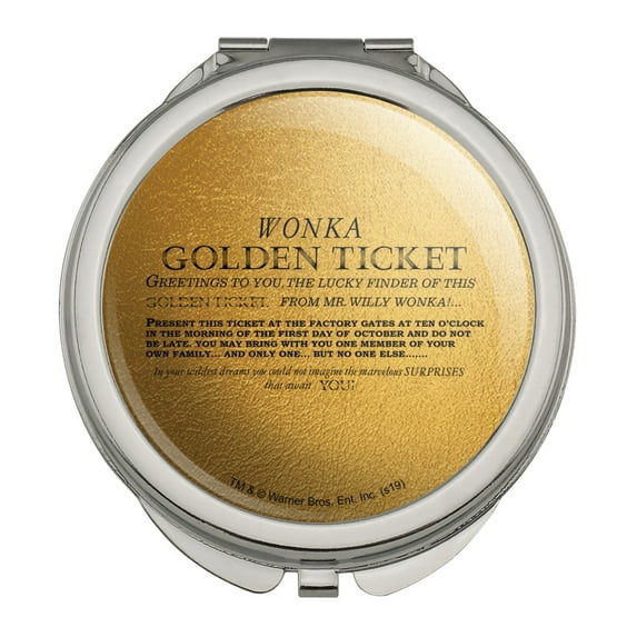Willy Wonka and the Chocolate Factory Golden Ticket Compact Travel Purse Handbag Makeup Mirror