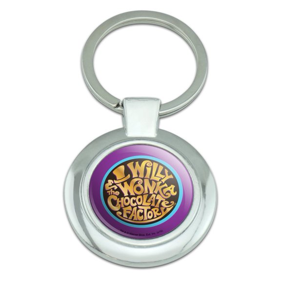 Willy Wonka and the Chocolate Factory Logo Keychain Classy Round Chrome Plated Metal