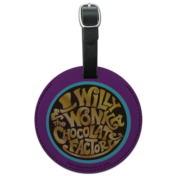 Willy Wonka and the Chocolate Factory Logo Round Leather Luggage Card Suitcase Carry-On ID Tag