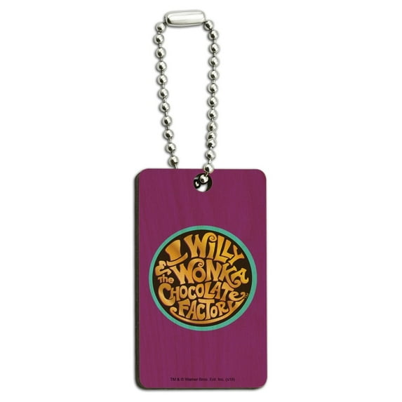 Willy Wonka and the Chocolate Factory Logo Wood Wooden Rectangle Keychain Key Ring