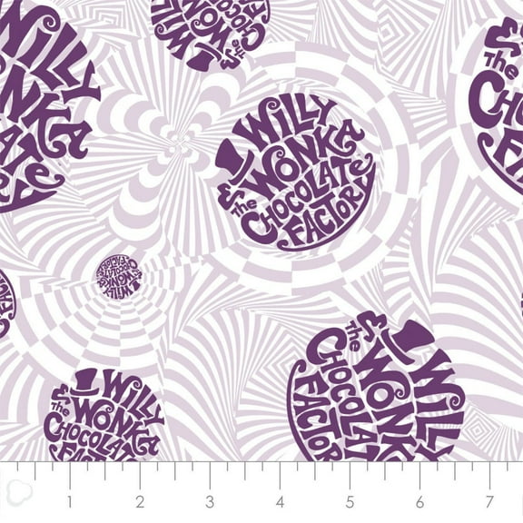 Willy Wonka and the Chocolate Factory Logo in Lilac 100% Cotton Fabric Sold by the Yard