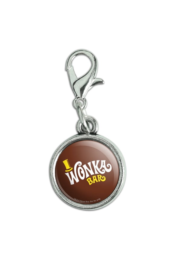 Willy Wonka and the Chocolate Factory Wonka Bar Logo Antiqued Bracelet Pendant Zipper Pull Charm with Lobster Clasp