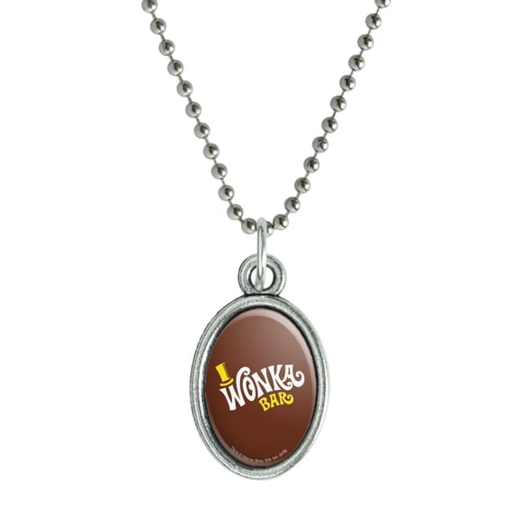 Willy Wonka and the Chocolate Factory Wonka Bar Logo Antiqued Oval Charm Pendant with Chain